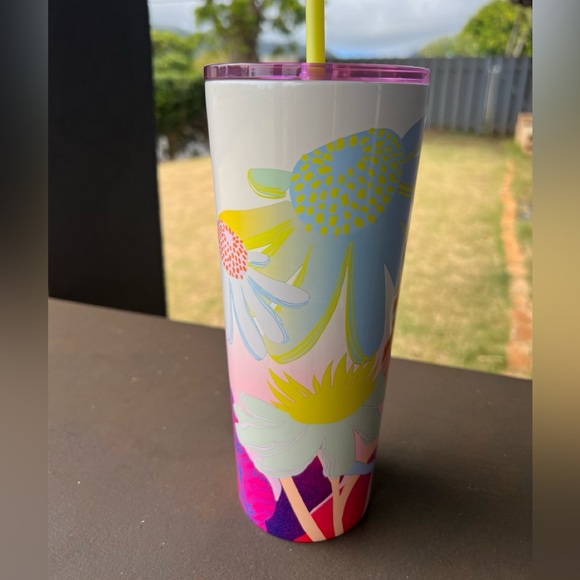 NWT- STARBUCKS FLORAL 24oz. Insulated coffee cup w/ Straw - Picture 2 of 6